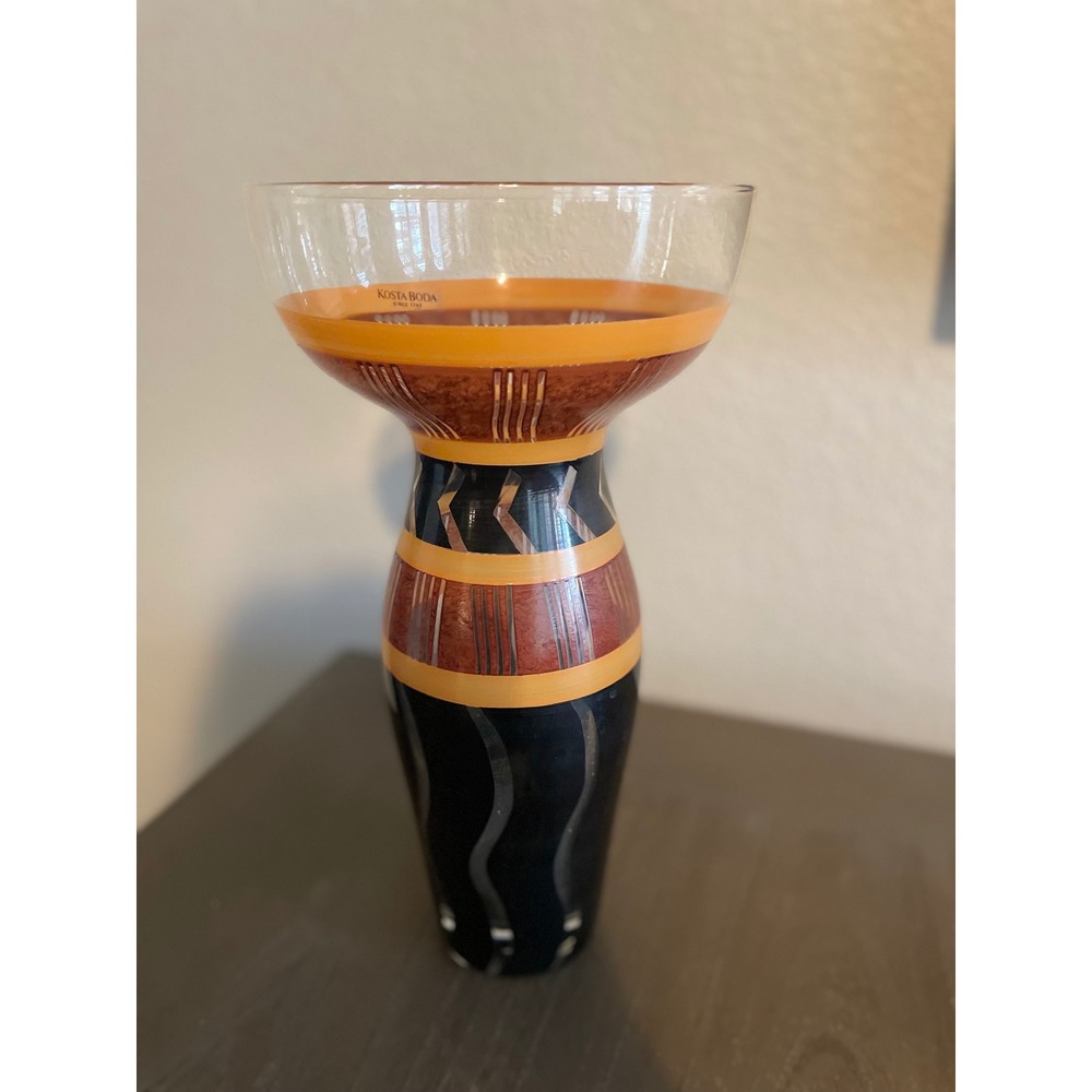 Kosta Boda Monica Backstrom Sahara Art Glass Vase Signed Swedish Hand Painted